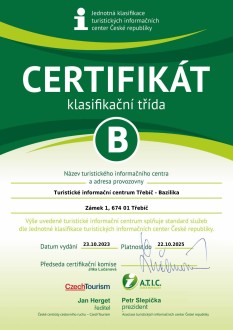Certifikát jednotné klasifikace turistických informačních center