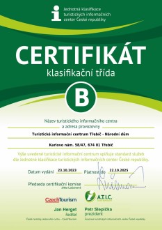 Certifikát jednotné klasifikace turistických informačních center