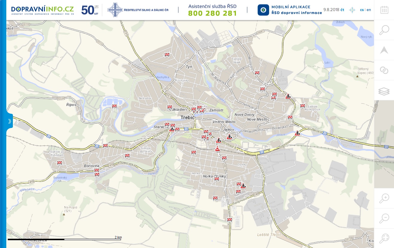Dopravní uzavírky - mapa